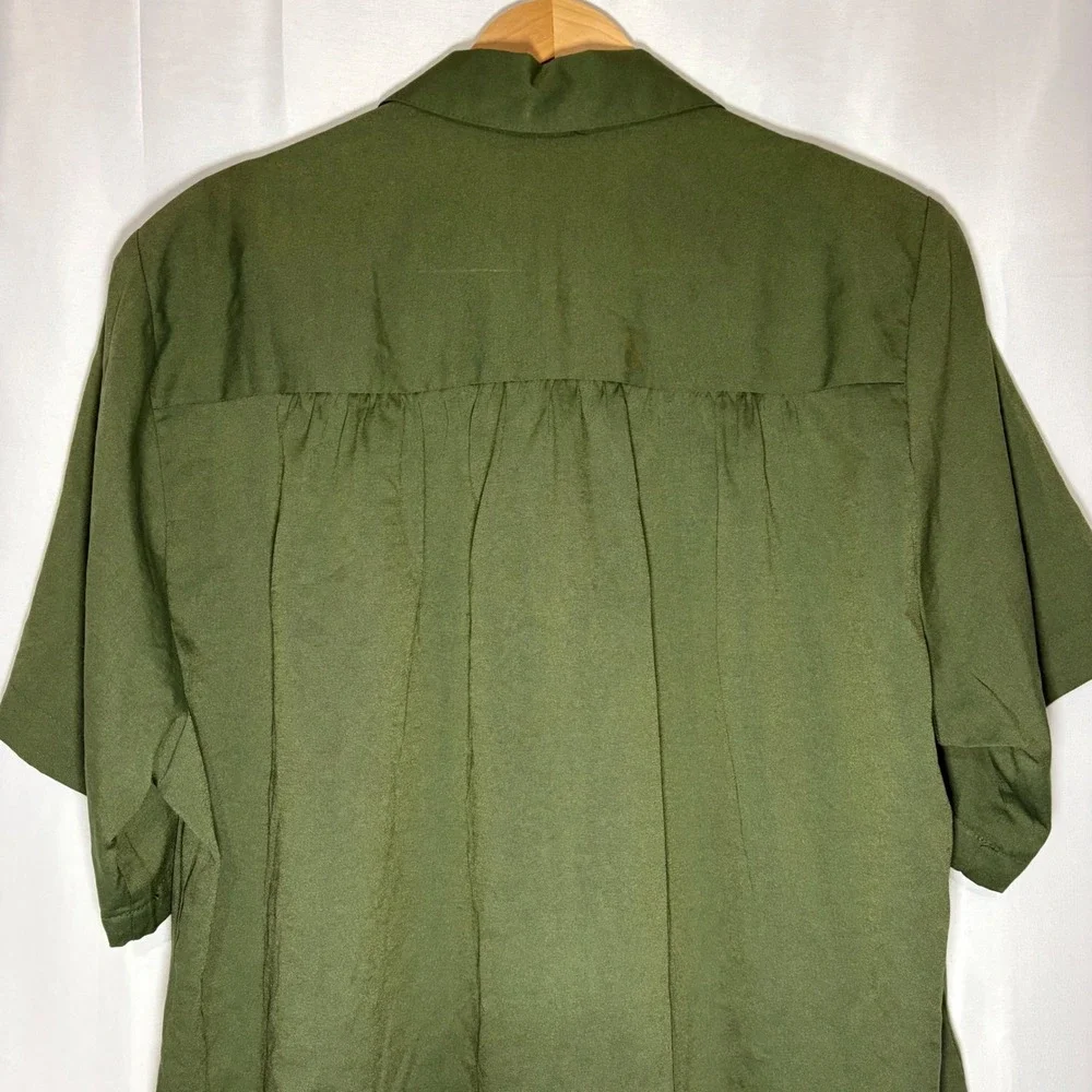 Vintage Joanna Olive Green Button Down Shirt Short Sleeve Shoulder Pads Large - Picture 4 of 7
